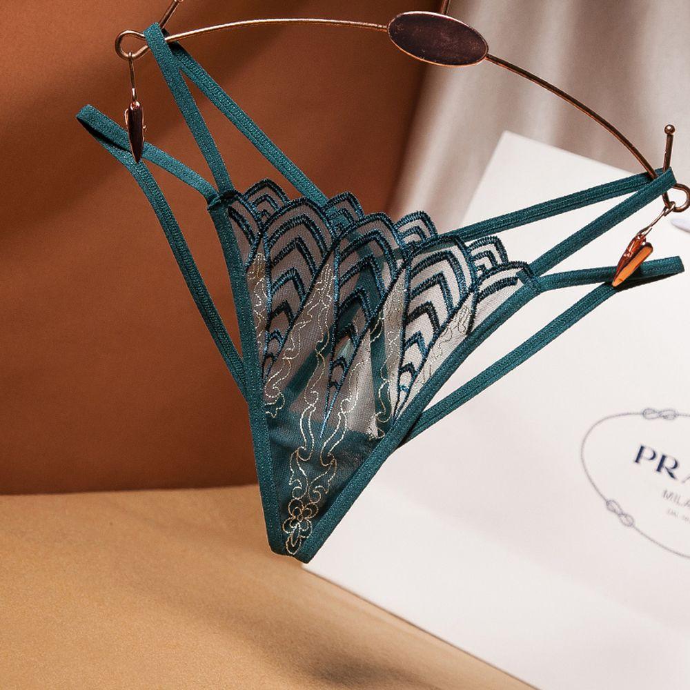 Transparent Sexy Pearl Flower Women Cross Belt Briefs Lace G-String Women's Thong T Panties