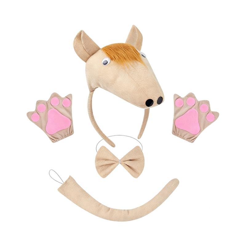 4/5Pcs Horse Costume Accessories 3D Horse Headband,Bowtie,Tutus Skirt Glove Tail Cosplay Halloween Costumes Adult Kid