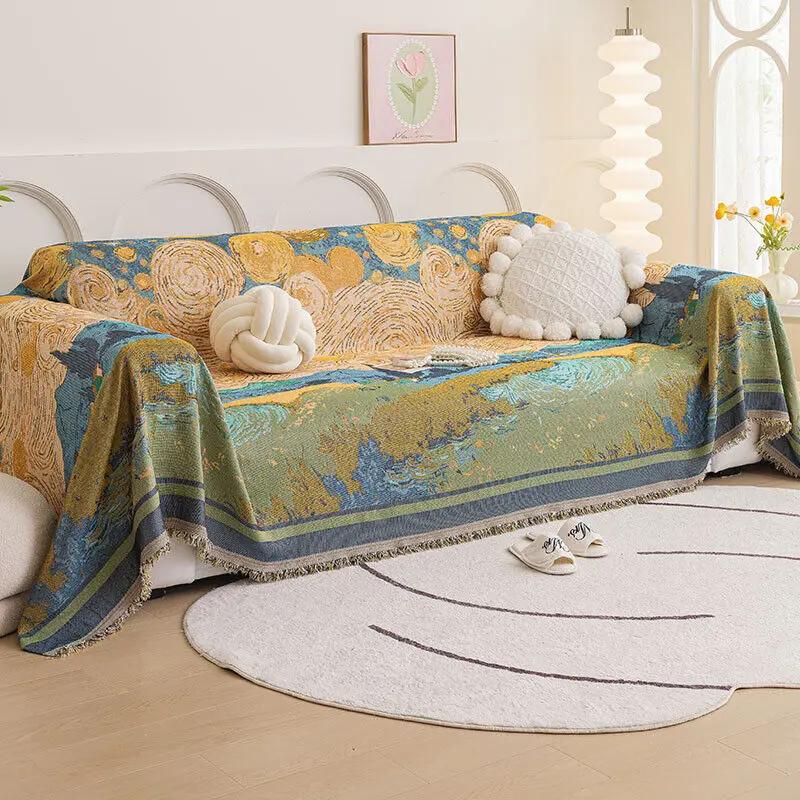 

1Pc Vintage Flower Sofa Towel Starry Night Painting Full Covered Sofa Cover Blanket Lunch Blanket Sofa Towel Home Decoration 30x50cm