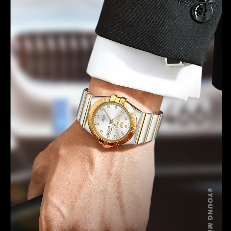 JINSHIDUN Nowy zegarek męski biznesowy i rekreacyjny W pełni automatyczny zegarek maszynowy Biznesowy wodoodporny zegarek wysokiej klasy