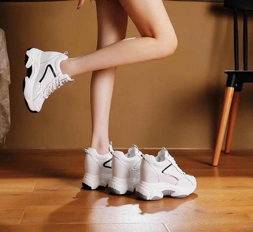 Fashion HOT SALE 9CM Platform Wedge Sneakers Chunky Shoes Genuine Leather for Women Summer Shoes Spring Autumn Walking Sneakers Fashion