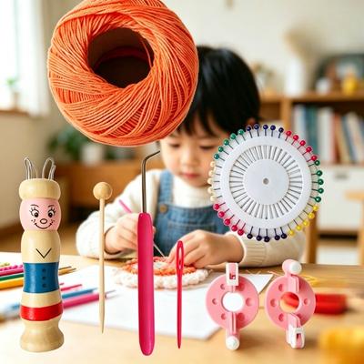 BEPAN Wooden Doll French Knitter Kids DIY Craft Knitting Tool Pom Pom Maker Yarn Set Handmade Supplies DIY Knitting