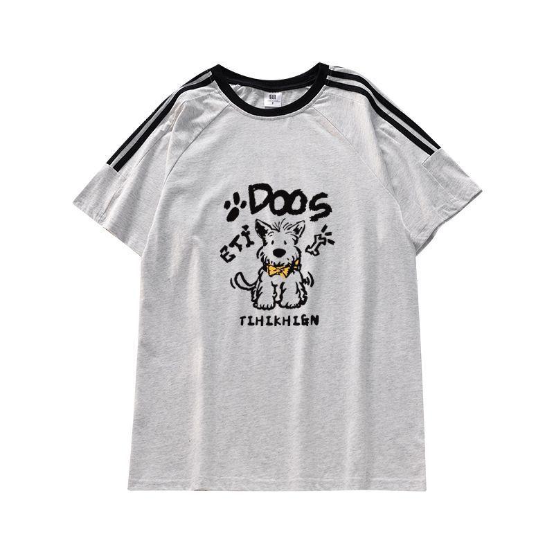 

American trendy brand striped cotton short-sleeved T-shirt women s summer loose oversize casual three-bar crew neck top M