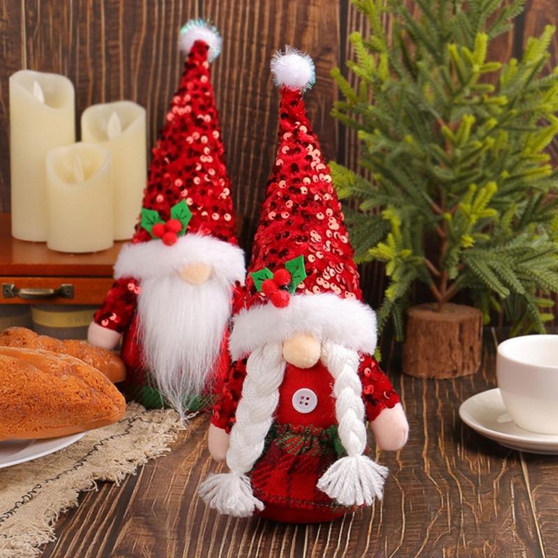 Christmas Sequins Pointed Hat Gnomes Decoration with Sand Filled Base Sparkling Sequins Hat Gnomes Tabletop Ornament