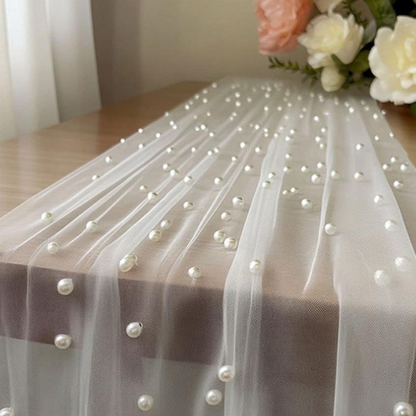 Outdoor wedding table flag pearl chiffon, holiday party, wedding party decoration, home table flag
