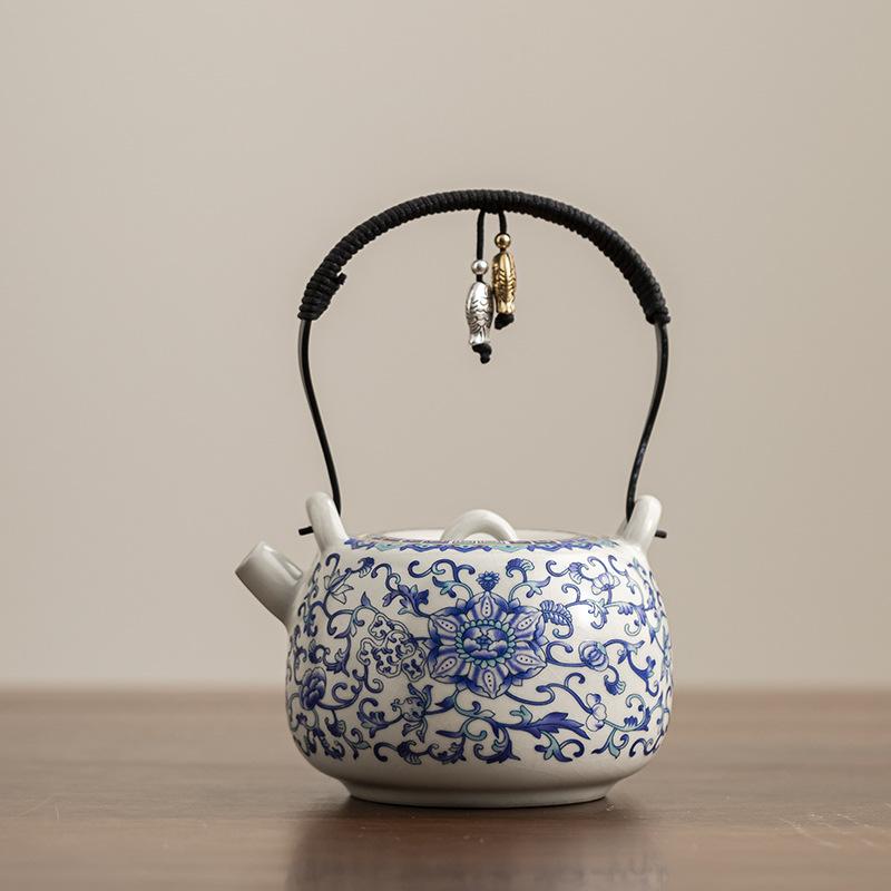 Beige Ru Kiln Beam Pot Brewing Teapot Household Chinese Ceramic Single Pot Light Luxury High-end Kung Fu Tea Set Large Single Use