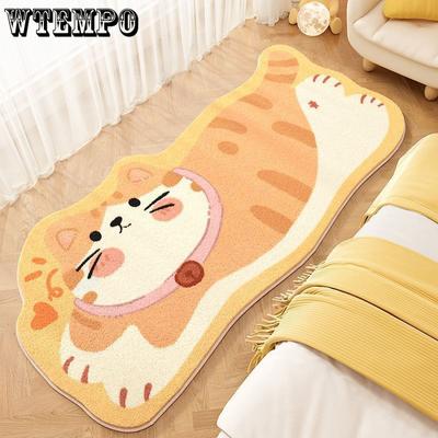Cartoon Bedside Rug Cat Floor Mat Fluffy Cat Mats Irregular Carpet for Living Room Shaggy Area Rugs Thicken Doormat Cute Decor