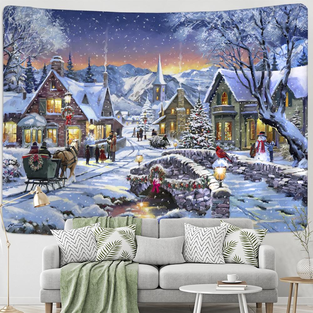 Christmas Wood Snow Tapestry Wall Hanging New Year Gift Moose Boho Bed Curtain Dorm Home Decor 200x150cm