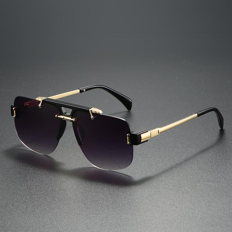 Non-polarized Square Rimless Sunglasses Women Fashion Clear Ocean Gradient Lens Shades Retro Rivets Men Sun Glasses