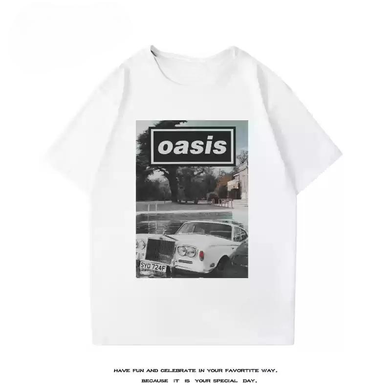 

2024 Oasis Short Sleeve T-shirt Men s Spring/summer New Cotton Rock American Retro Rock Perimeter Casual Half Sleeve 4XL