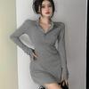 Spice Girl Style Polo Collar Long-sleeved Dress Women's Spring New Slim and Thin Temperament Sexy Inner Hip Skirt