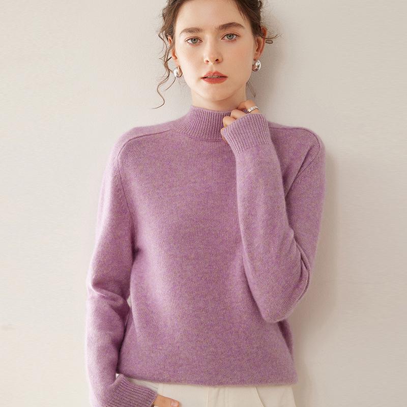 Women's Soft Cashmere Turtleneck Sweater - Solid Color, Loose Fit, Slimming Design for Autumn & Winter