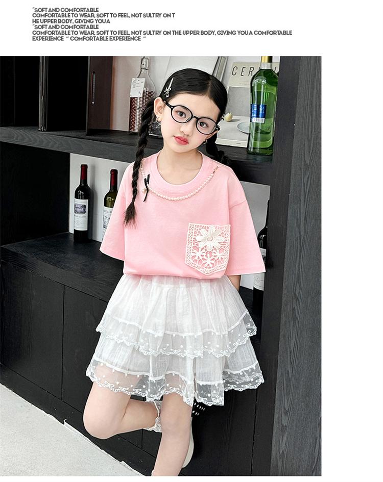 Girls' summer skirt set, new children's clothing, medium and large children's beautiful and good-looking T-shirt skirt two-piece set