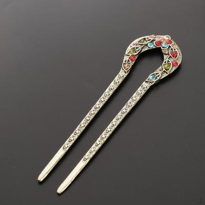Retro Rhinestones U Shape Hair Chopsticks Chinese Bun Pin Clip Jewelry