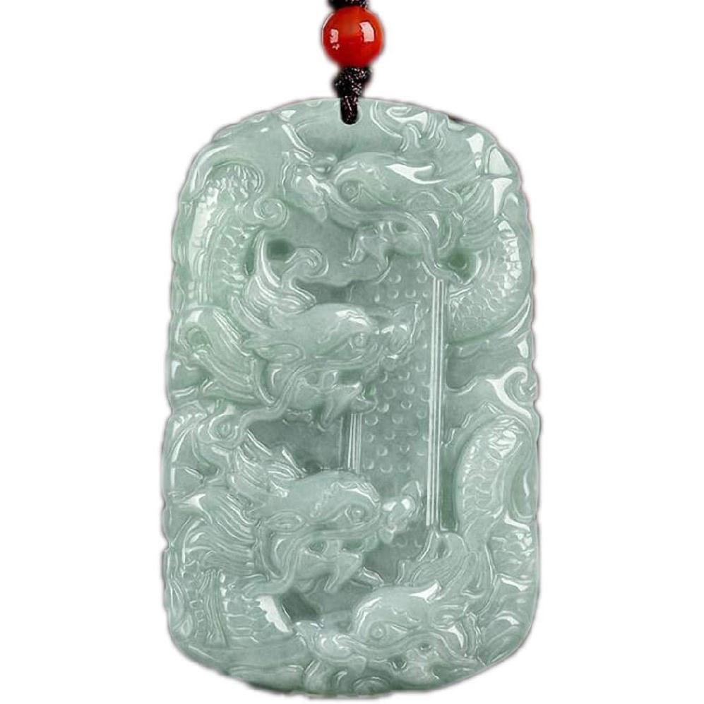 Natural Green Jade A-Grade Jadeite Carved 9 Royal Dragon Pendant Amulet