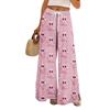 Women Summer Boho Palazzo Pants High Waist Wide Leg Halloween Printing Casual Trousers With Pockets