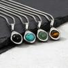 Trendy Pendant Necklaces for Men Boys,Square Natural Stone Stainless Steel Necklaces,Hip Hop Cool Healing Jewelry Gifts