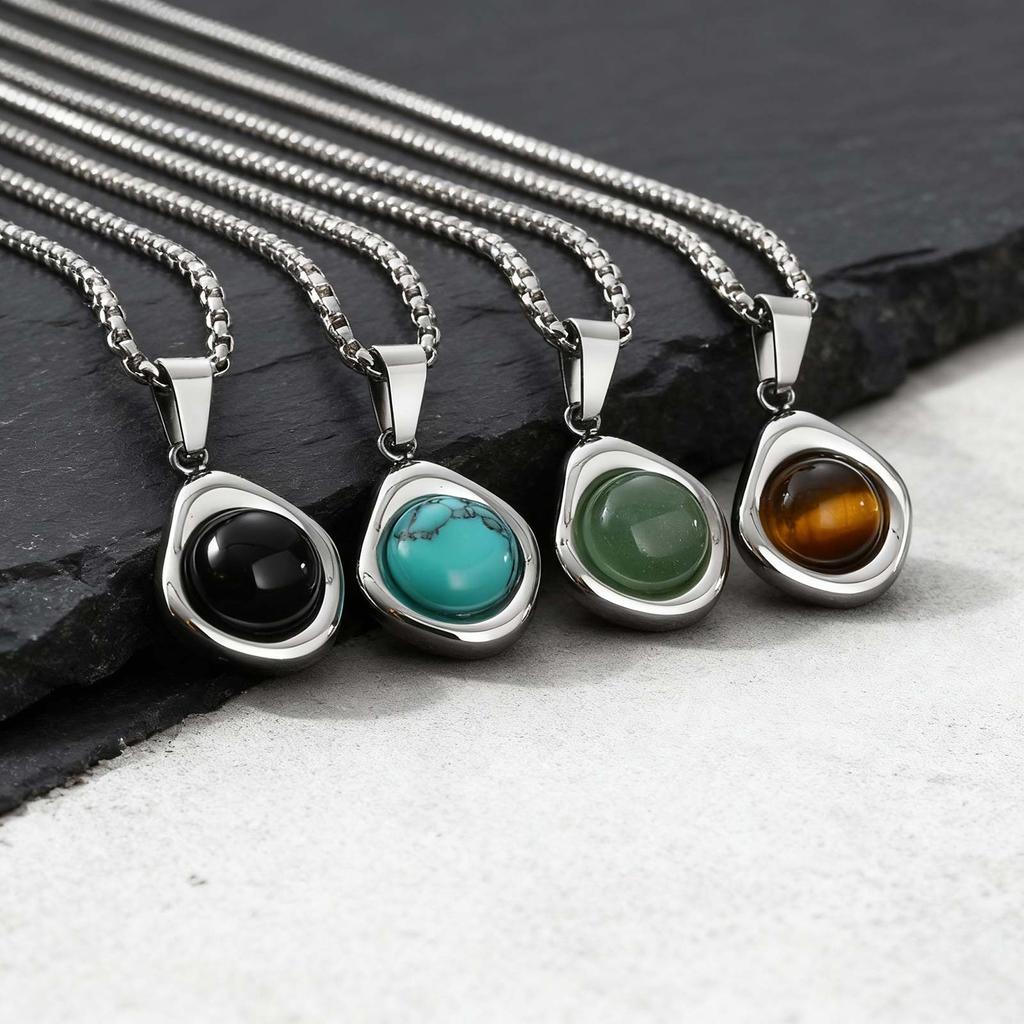Trendy Pendant Necklaces for Men Boys,Square Natural Stone Stainless Steel Necklaces,Hip Hop Cool Healing Jewelry Gifts