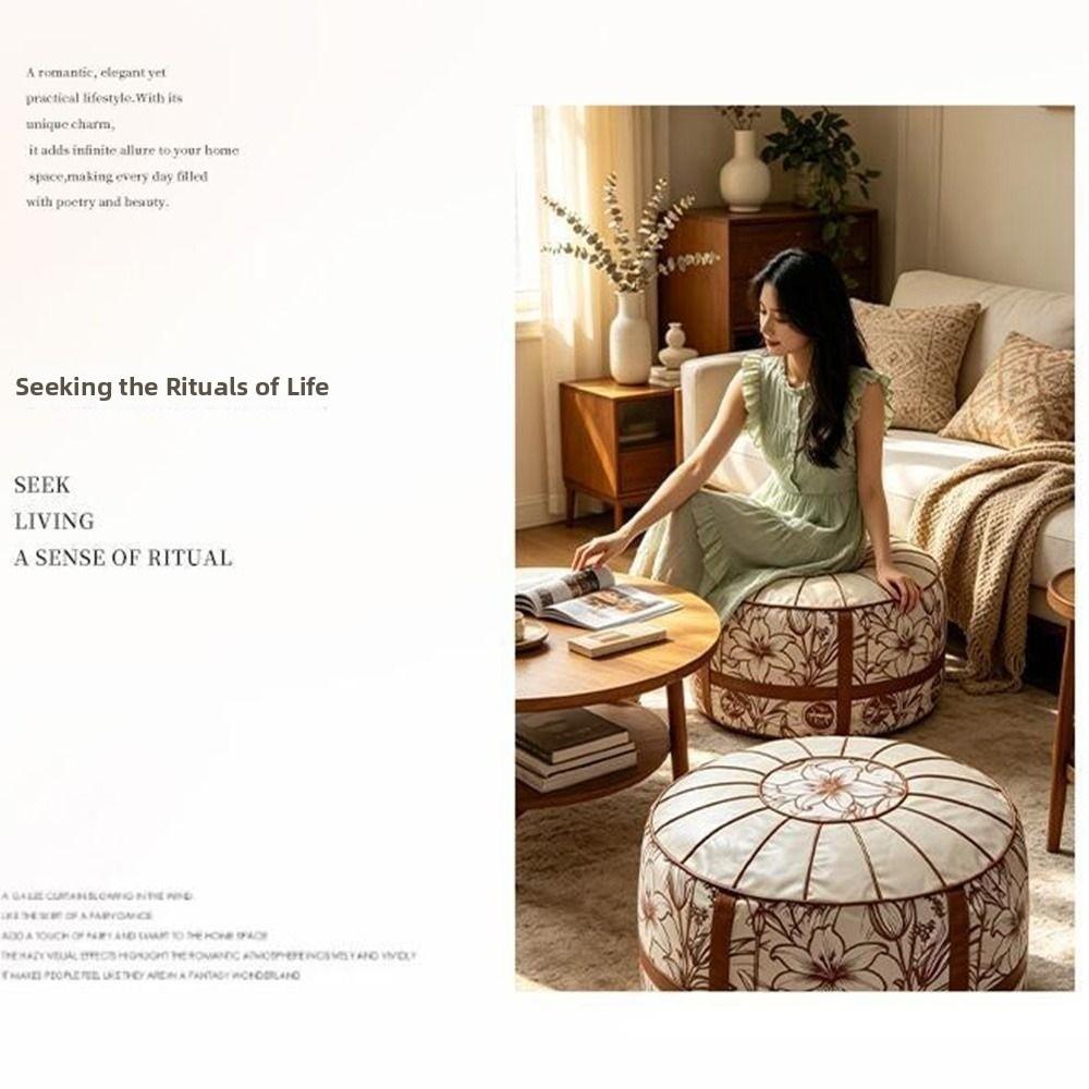 PU Leather Ottoman Pouf Fillable Design Round Pouf Cover New Floor Seat Cushion  Home Use