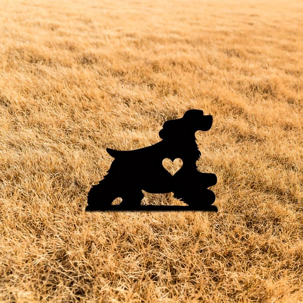 Happy Dog Garden Stake Iron Art Silhouette Metal Yard Sign Creative Outdoor Courtyard Garden Decoration for Pet Commemoration