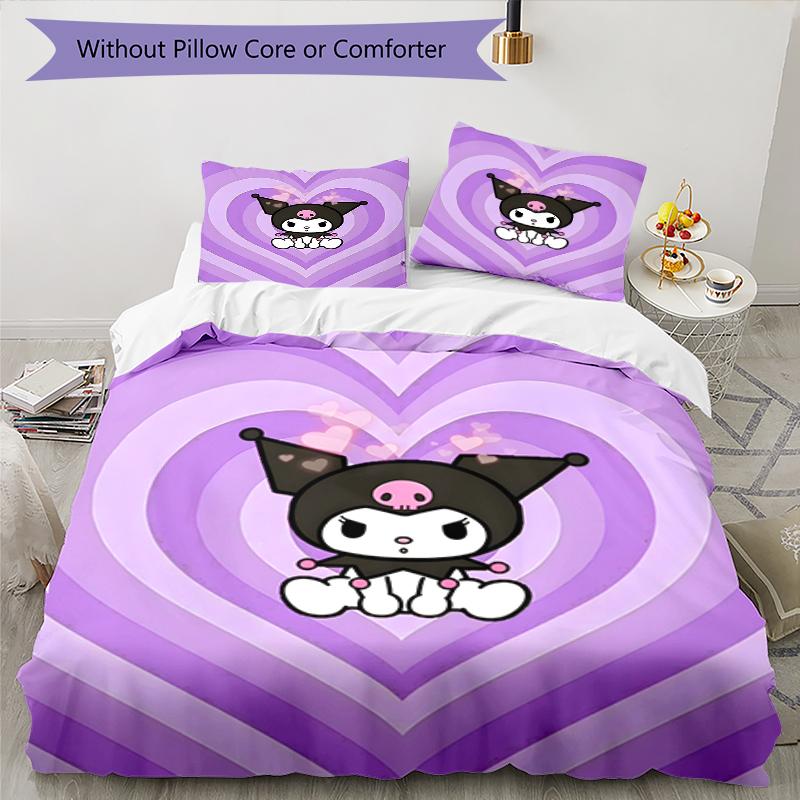 3pcs Sanrio Kuromi pattern bedding set duvet cover set includes duvet cover &pillowcases, perfect all season bedroom decoration & gift