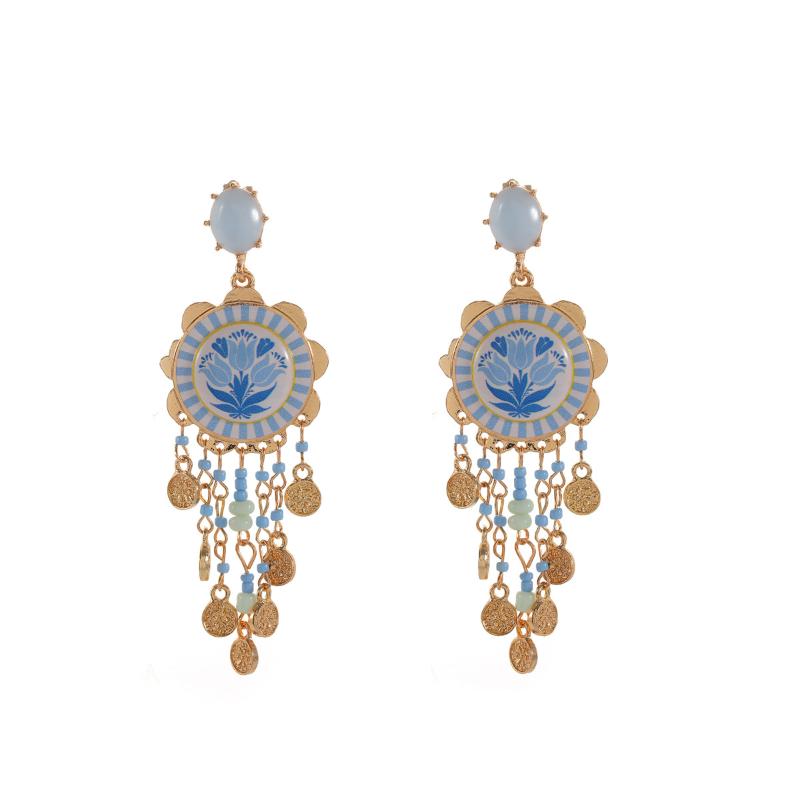 Exaggerated Asymmetric Enamel Drop Earrings Hand Painted Floral Multi-Layered Earrings Gifts For Women Daily Party Wear