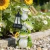 Gestapelte Frosch-Gartenstatue mit Solar-Laterne & Willkommensschild - Outdoor-Terrassendekoration, Frosch-Dekoration aus Harz für Garteneingang