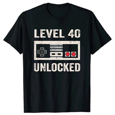 Divertido Nivel 40 Desbloqueado Jugador de Videojuegos Regalos de 40 Cumpleaños Camisetas Verano Gráfico Streetwear Camiseta de Manga Corta Ropa para Hombre
