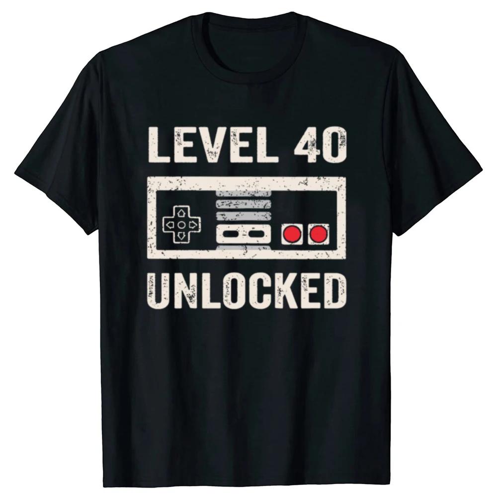 Funny Level 40 Unlocked Video Gamer 40th Birthday Gifts T Shirts Summer Graphic Streetwear Short Sleeve T-shirt Mens Clothing