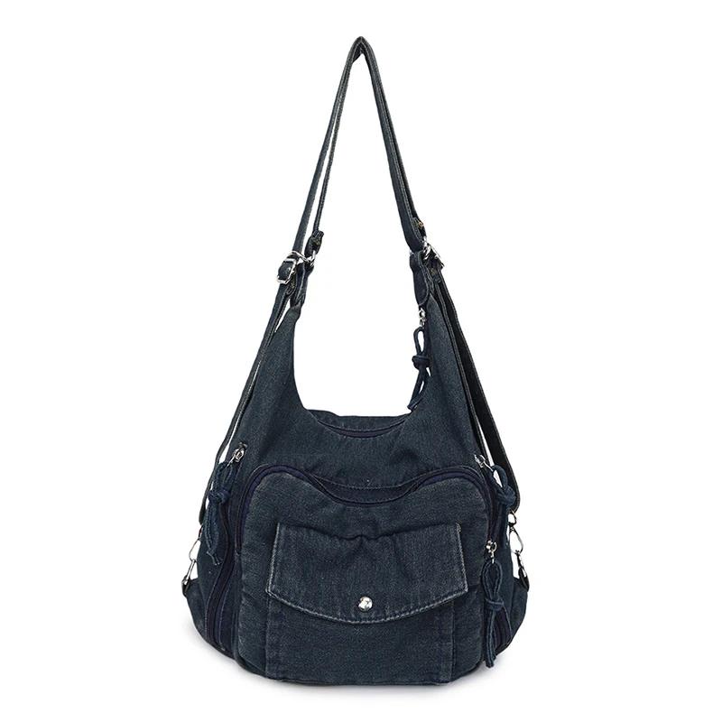 Solid Color Denim Trendy Shoulder Bag for 2026 High Quality Fashi Zipper Large Capacity Versatile Women's Crossbody Bag