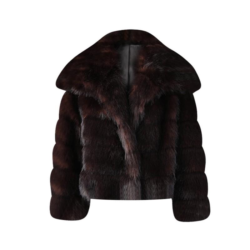 Dame Faux Pelsfrakke Vinter Chic Oversized Revers Smal Pasform Kunstig Mink Jakke Urban Elegant Ydertøj