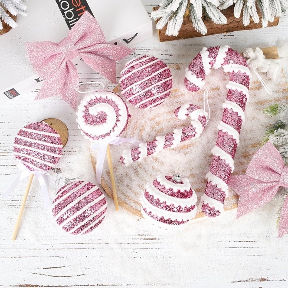 New Pink Christmas Tree Ornaments Shatterproof Foam Candy Crutch Xmas Tree Hangings Pendant Xmas Decorations DIY Christmas Ball