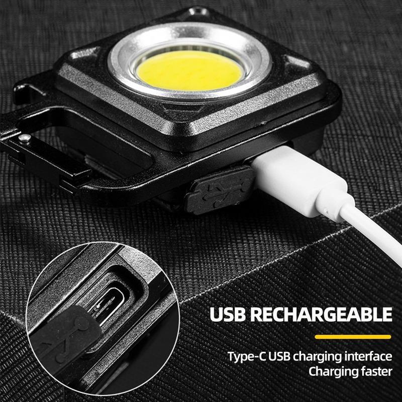 Mini LED Flashlight USB Rechargeable LED Light 4 Modes Keychain Work Light Small Pocket Light Corkscrew Emergency Work Lights
