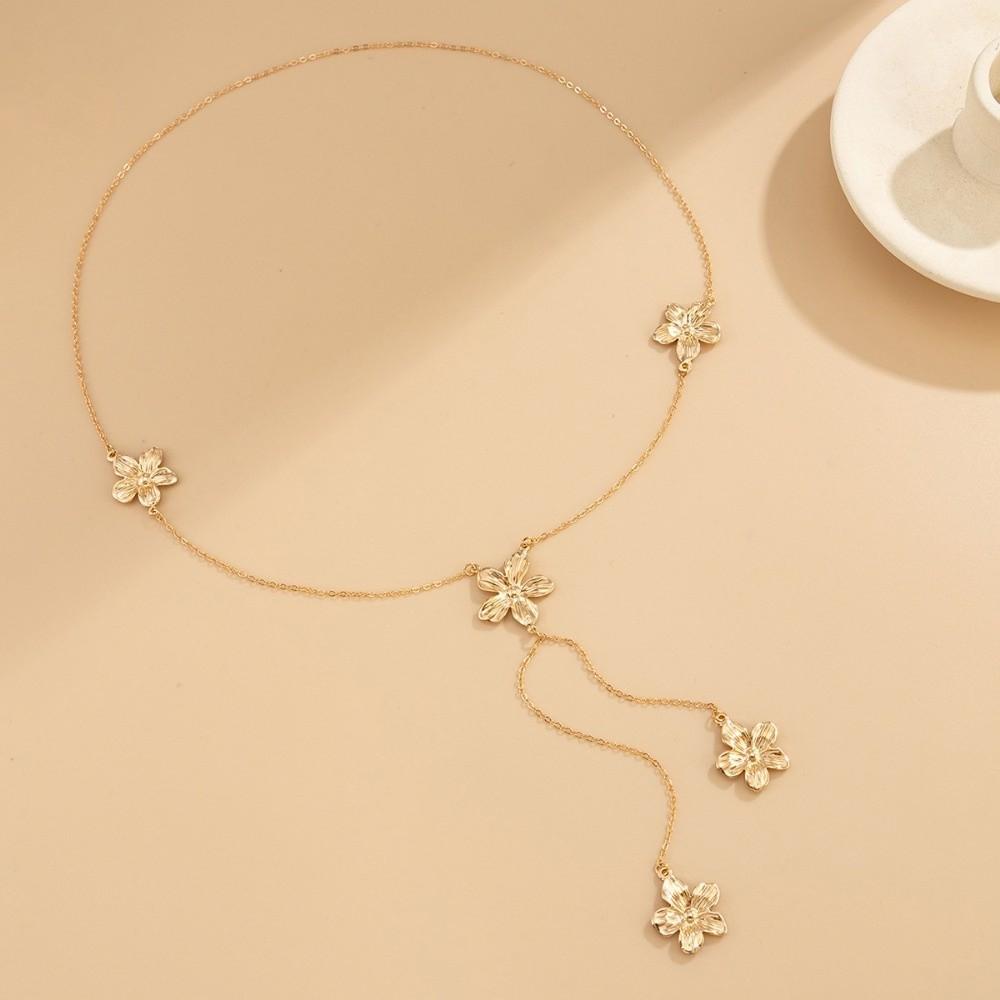 Gold Flower Pendant Necklace Punk Flower Tassels Earrings Fashion Y-shaped Chain Necklace Jewelry