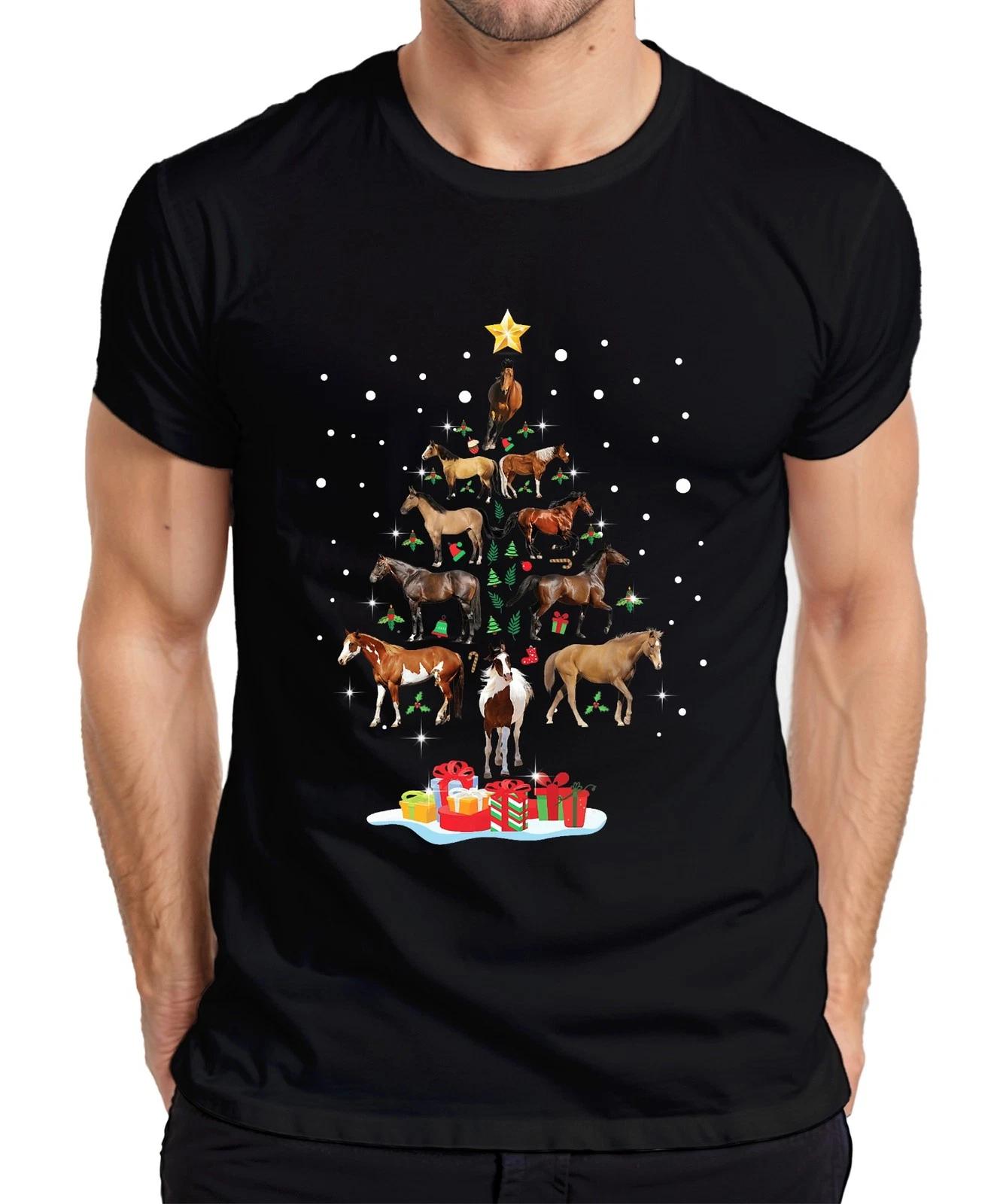 

Horses Christmas Tree Gift Rider Xmas Star Snow Mens T-Shirt- S