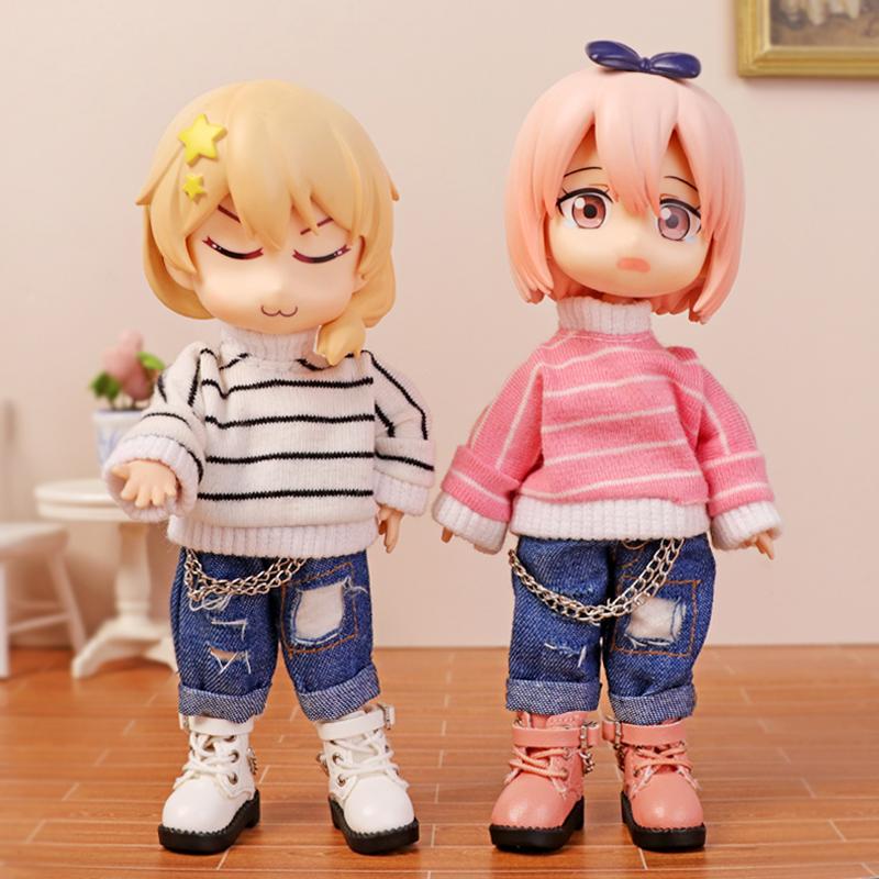 Ob11 Bebek Giysileri Çizgili Balıkçı Yaka Kazak BJD Gsc 1/12 Bebek Dekorasyon Aksesuarları Bebek Model Giysileri 12 Nokta