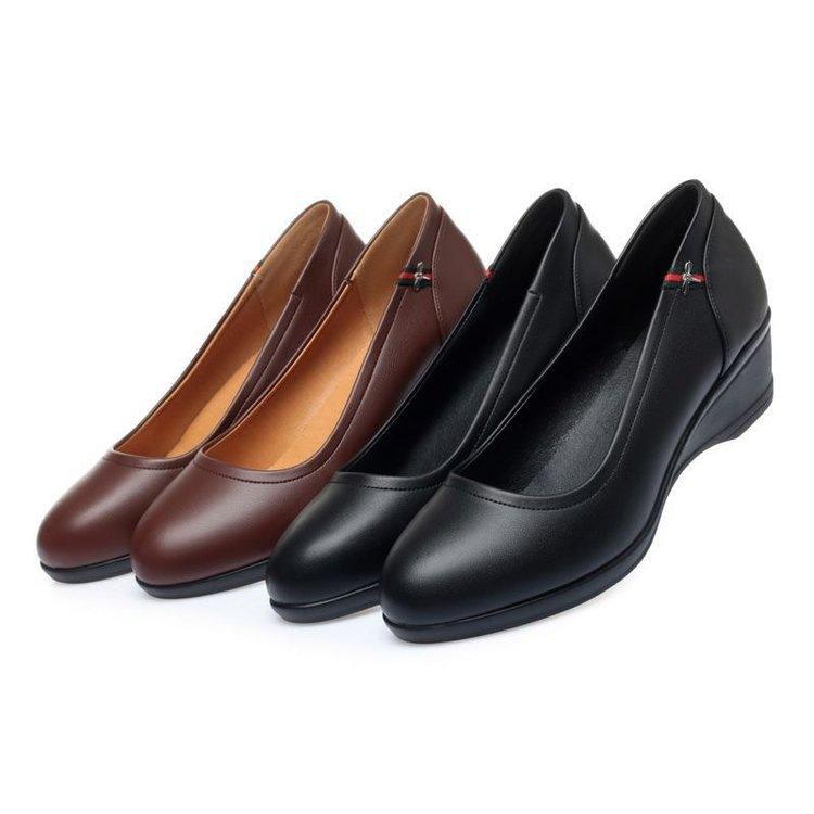 Autumn shoes medium heel shoes single shoes wedge heel non-slip soft sole loose medium