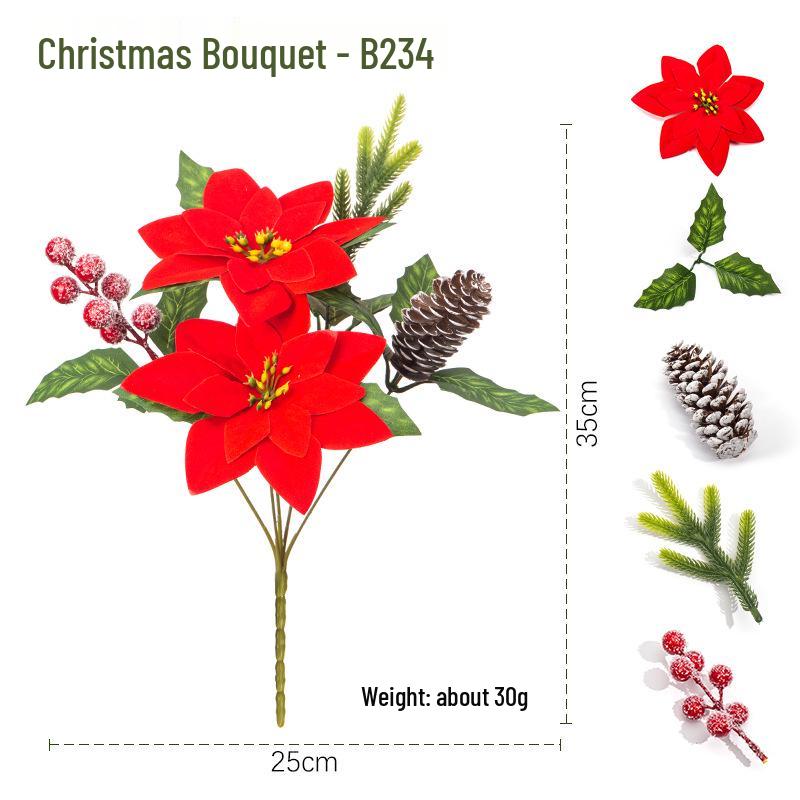 Artificial Christmas Bouquet with Pine Cones, Poinsettias, and Pine Needles for Home Decoration