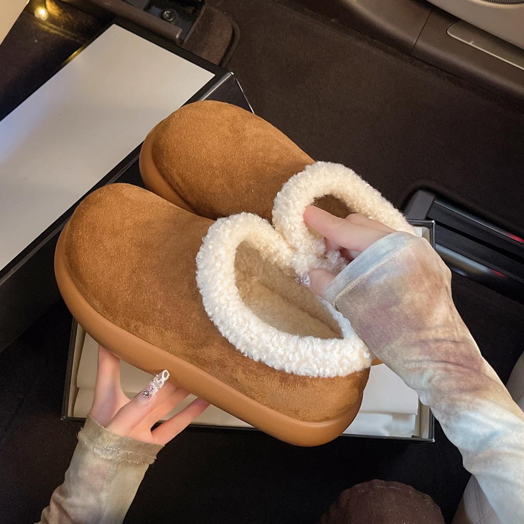 Fleece small potato snow boots women's winter new one-pedal versatile cotton shoes thick-soled fluffy women's shoes