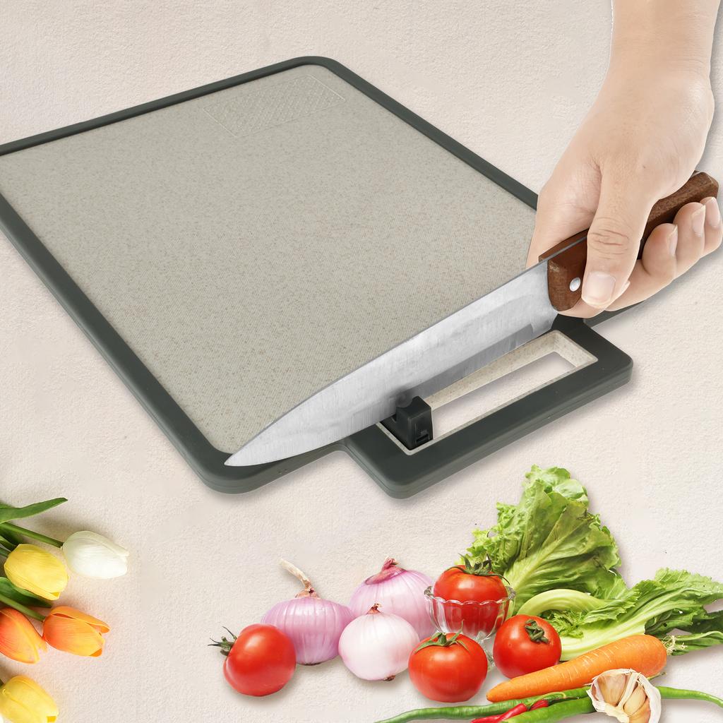 Double-Sided Cutting Board Stainless Steel Hanging Cutting Board with Cutter Sharpener Multipurpose Kitchen Chopping Board