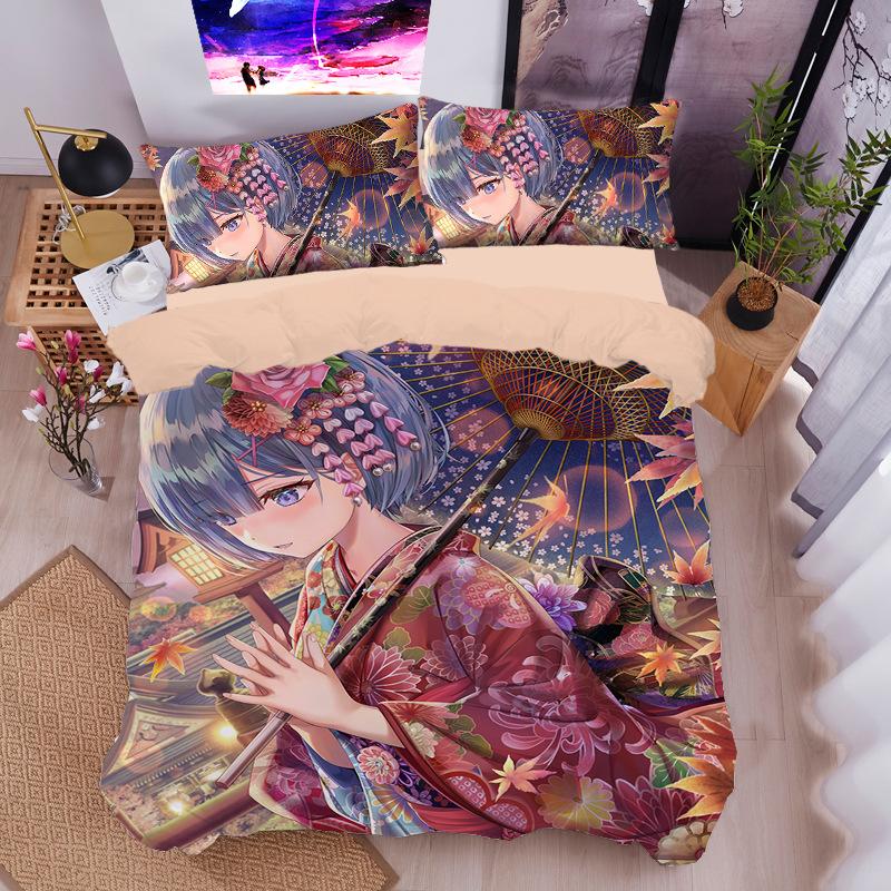 Animation ZERO - Another World Bedding Set for Adult Kids,Ramu Rem Duvet Cover Set with Pillowcases Children's birthday gift