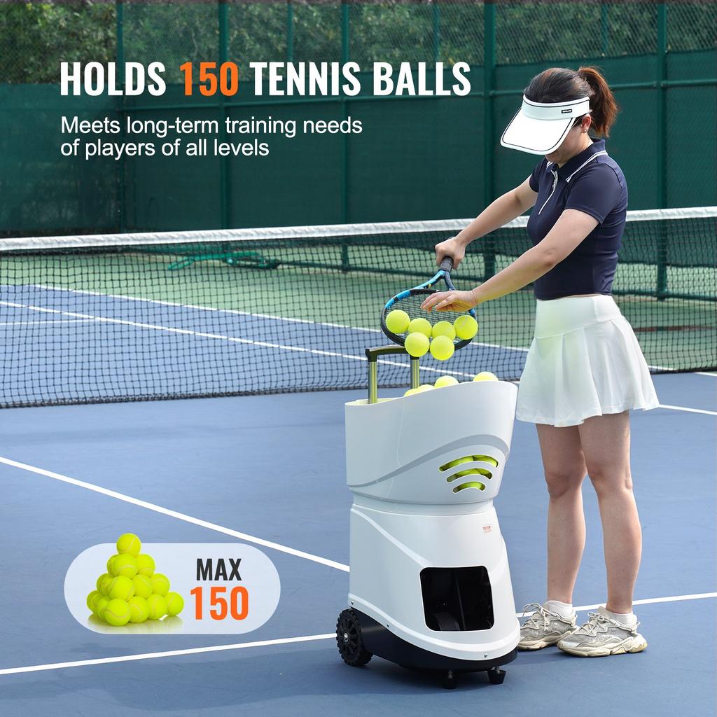 VEVOR Tennis Ball Machine, Automatic Portable Tennis Ball Launcher, 150 Balls Tennis Training Practice Thrower, 5 Motors Multi-Mode Drills
