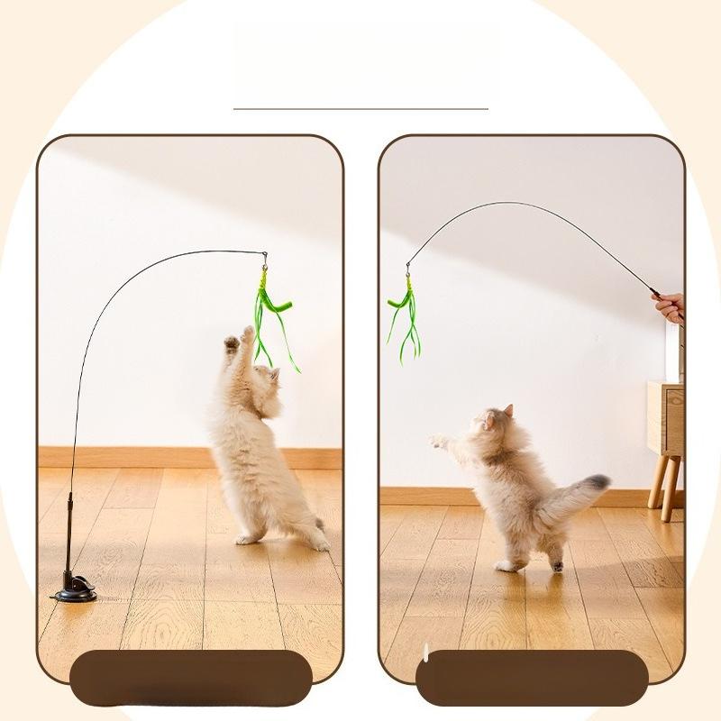 Cat toy simulation dog tail grass suction cup type ultra long cat teasing pole feather pole steel wire cat toy teasing stick