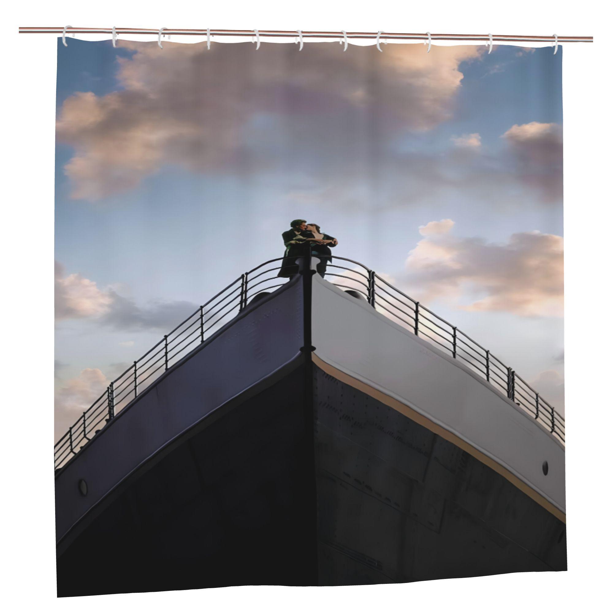 

Titanic-Inspired Deck Scene Shower Curtain, Dramatic Sky & Ship Design, Machine Washable Nautical Bathroom Decor W60H190(CM)-1 Pcs