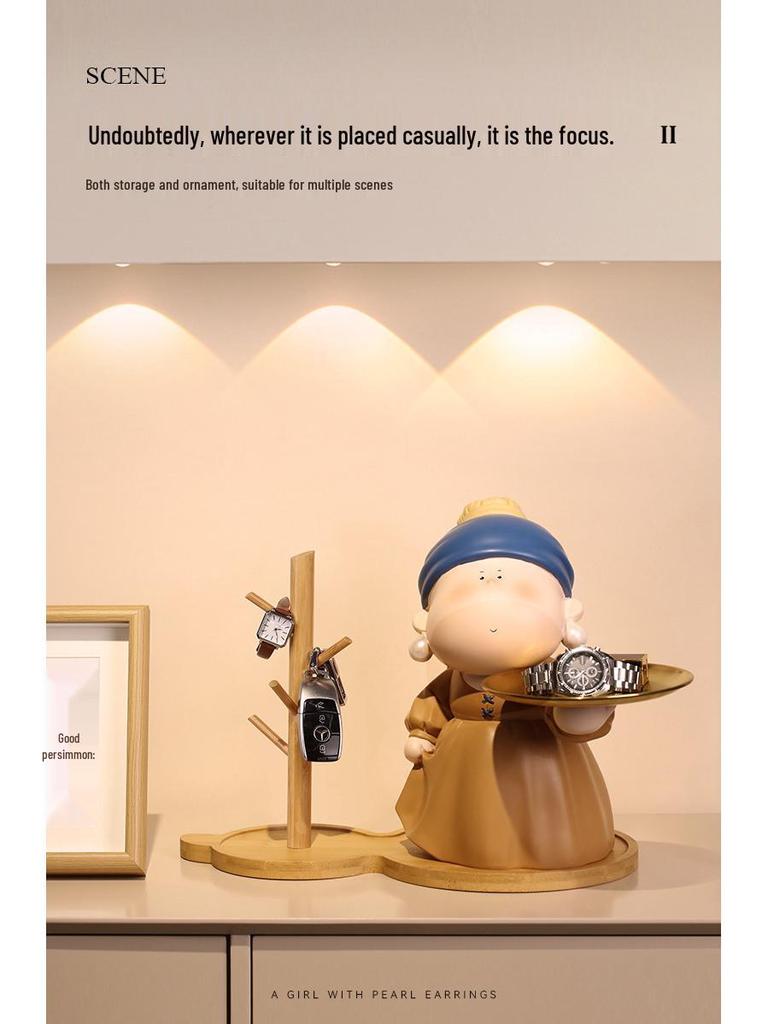 Decorative Foyer Key Tray with Pearl Earring Girl Design - Creative Living Room Ornament