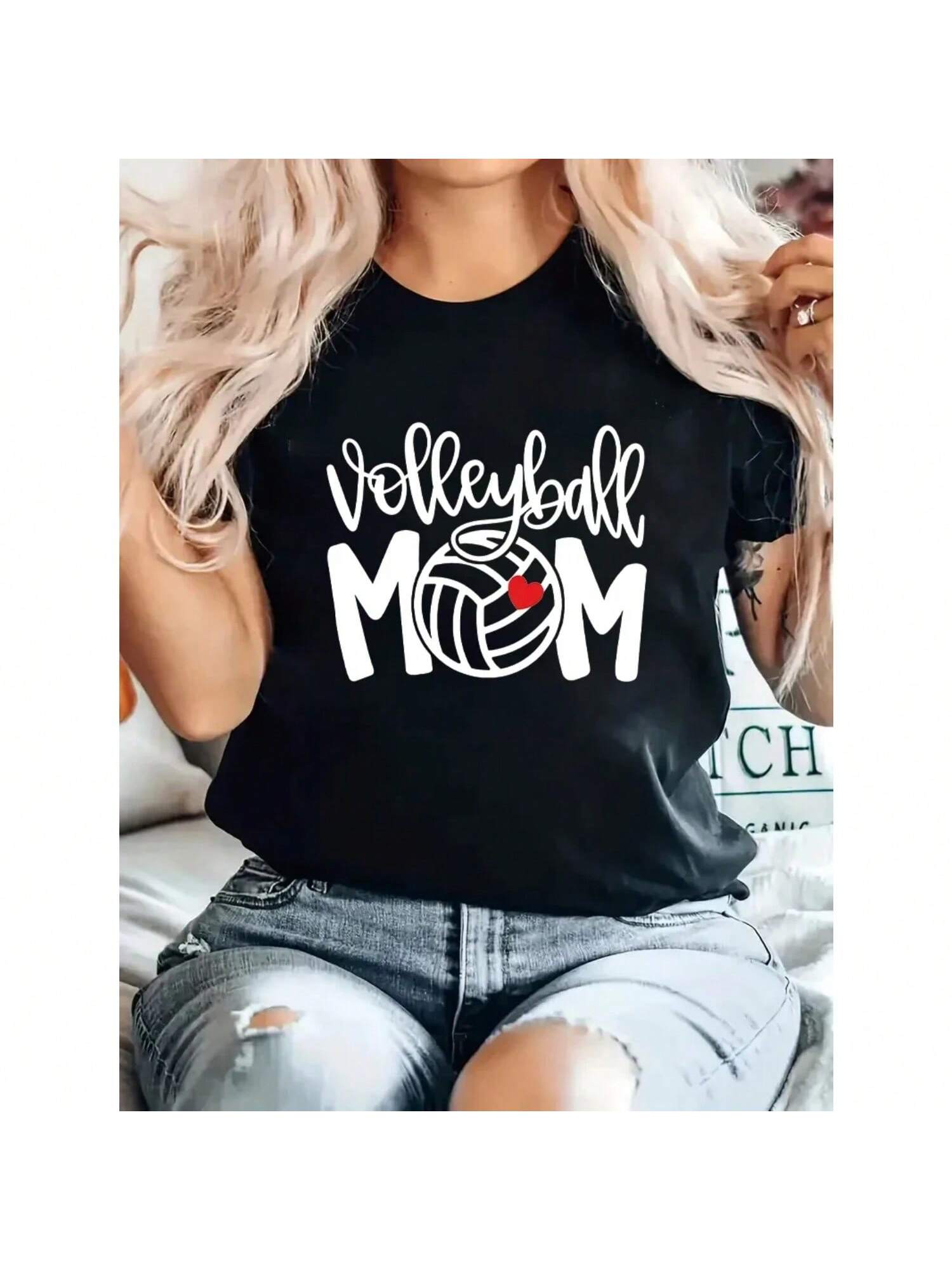 MOM Volleyball Printed Mother Plot Gift For Wounisex s T-Shirts, Summer Short Sleeved Fashion S разноцветный