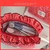 Borsa da Trucco in Cotone con Bordino in Pizzo per Viaggio e Uso Quotidiano Organizer da Donna