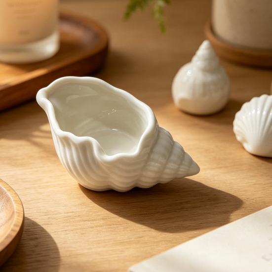 Shell Jewelry Tray, Ceramic Compact Storage Dish, Durable Scratch-Resistant Organizer, for Rings Earrings Necklaces Bracelets Watches
