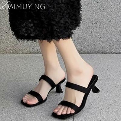 Fashion Square Toe Women High Heels Slippers Luxury Heeled Sandals Party New 2025 Summer Shoes Sexy Dress Designer Woman Brand Pumps