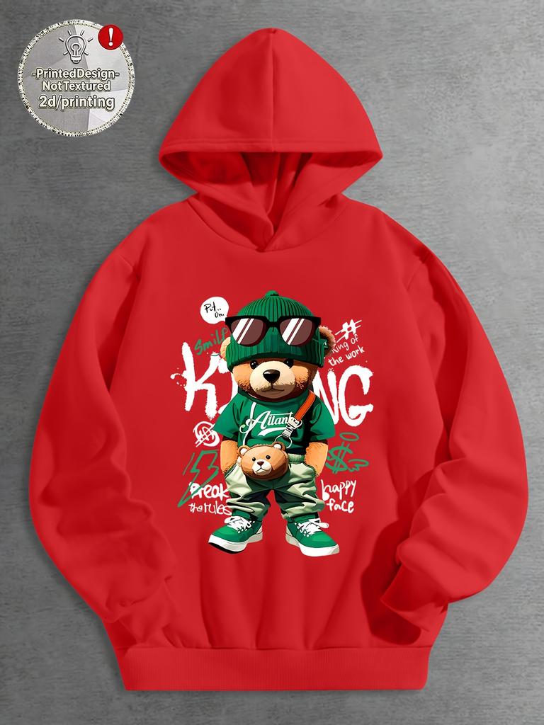 Trendy bear print casual hooded sweatshirt, with a slight stretchperfect as aChristmasgift forkids in thefall andwinterseasons.